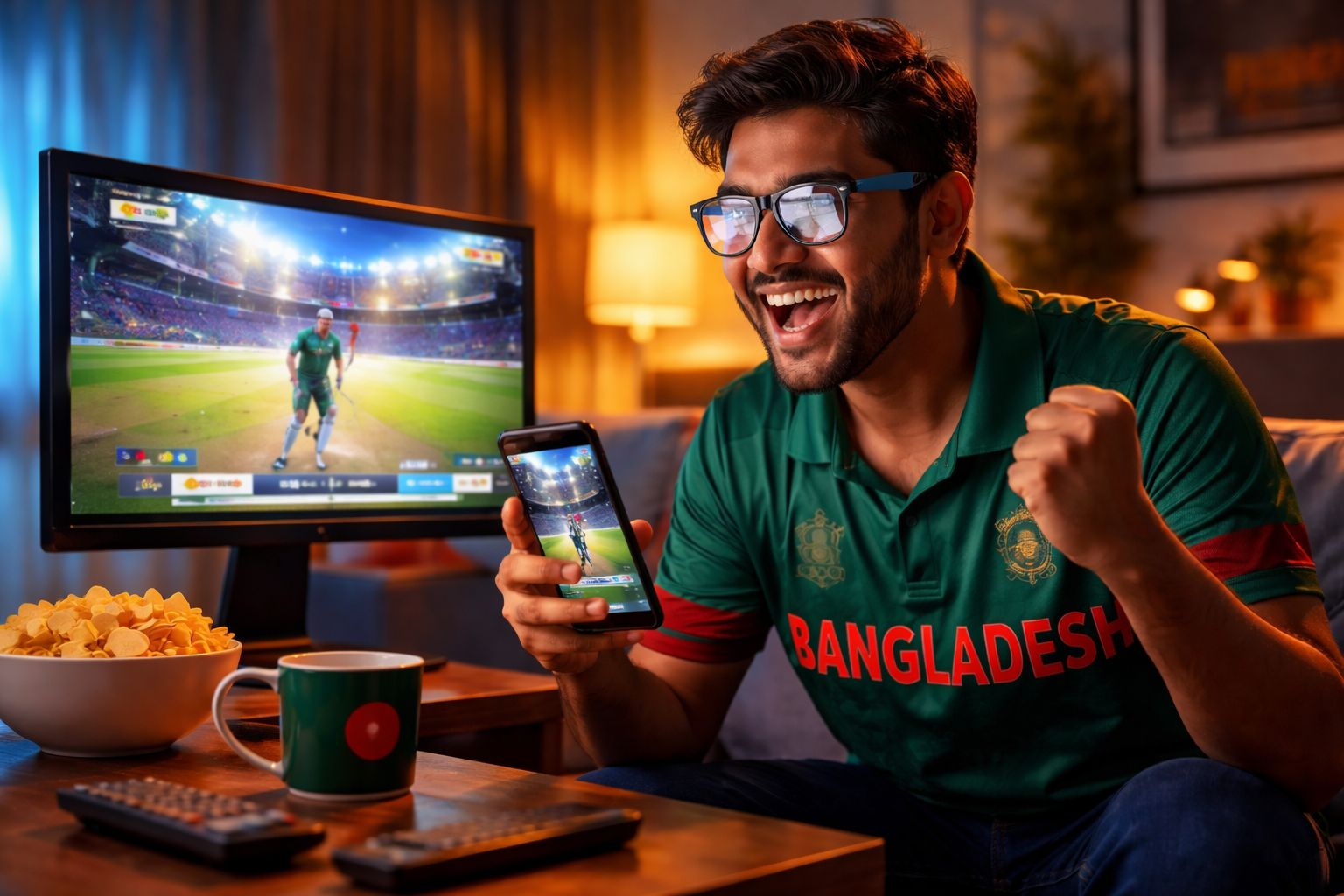 Bangladeshi sports enthusiast tracking live cricket action on both desktop and phone while placing stakes through F222