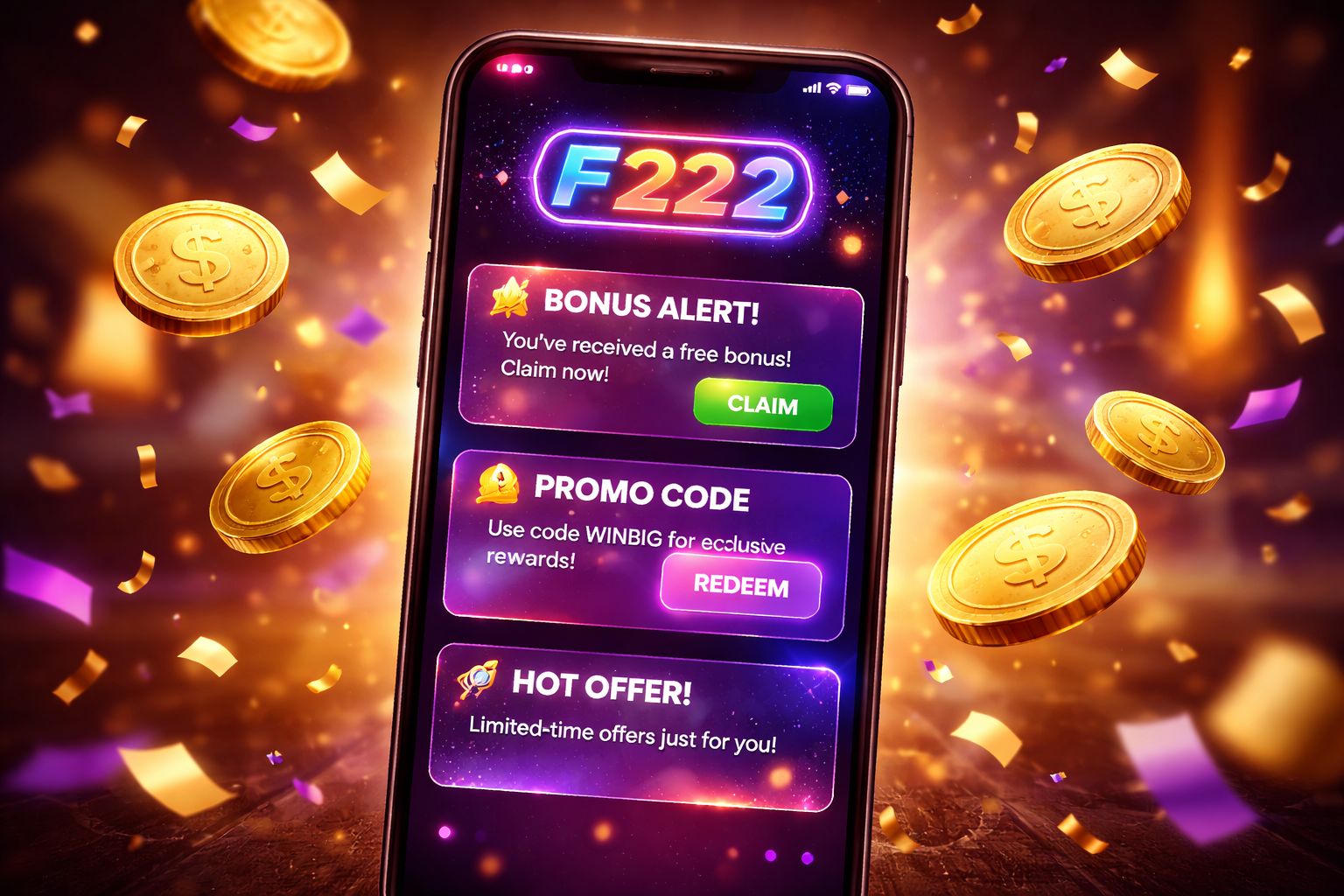 F222 exclusive bonus notifications on mobile devices